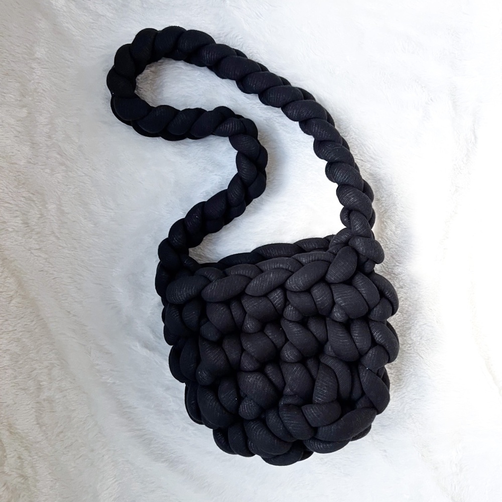 NEW Black Chunky Marshmallow Knit Soft Boho Shoulder Bag Tote Handmade